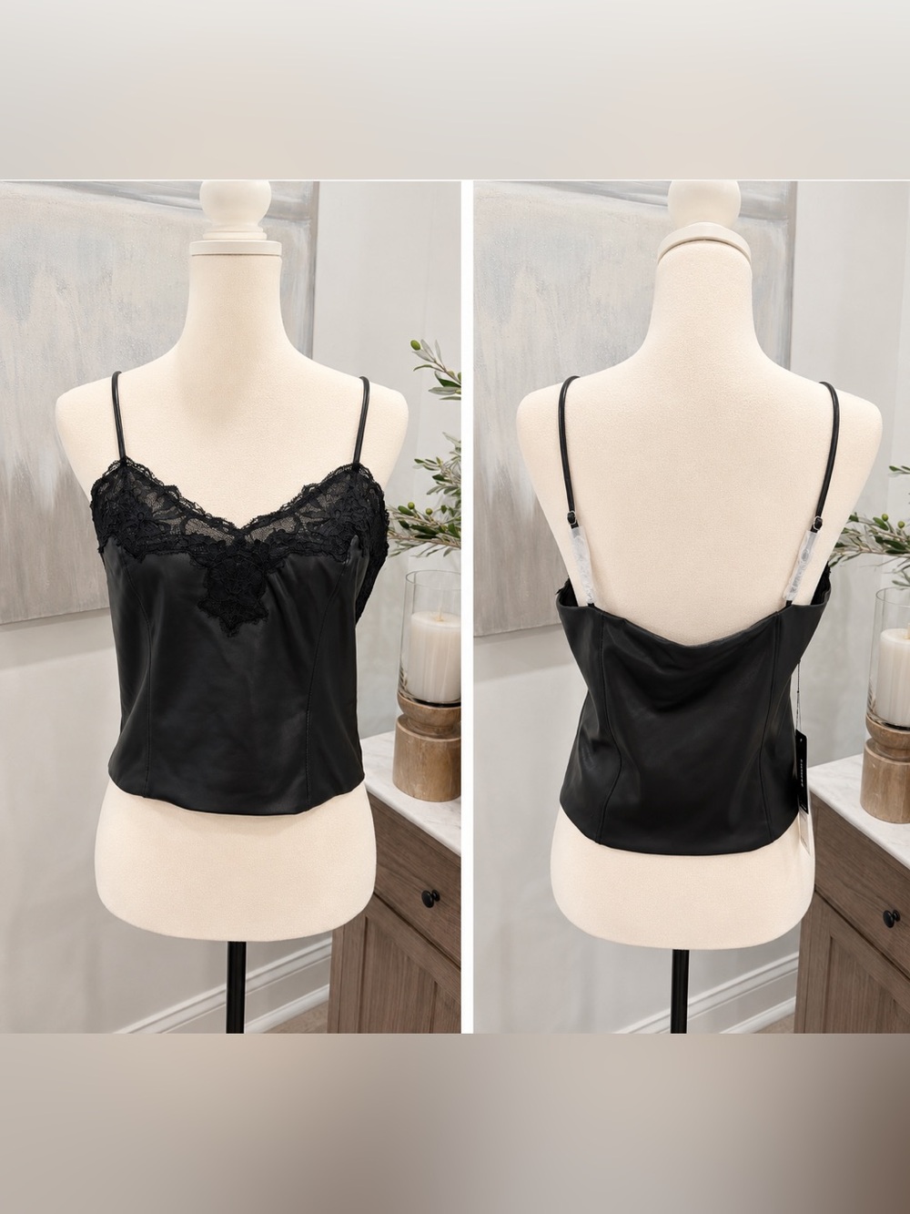 NWT Express Black Faux Leather and Lace Camisole Top